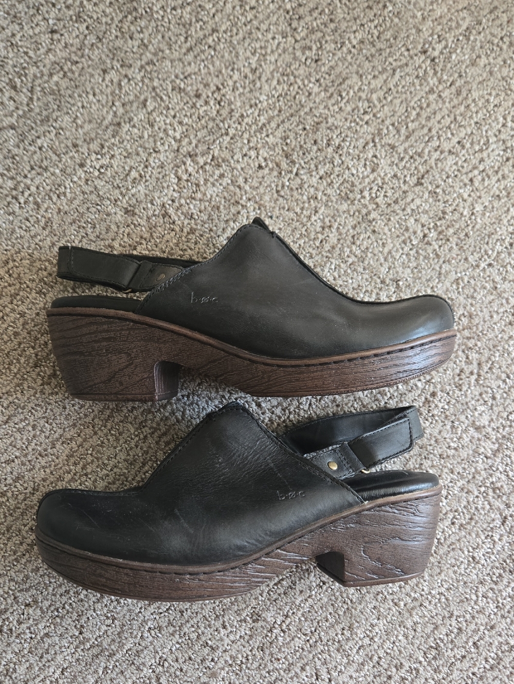 b.o.c. Black Leather Clogs